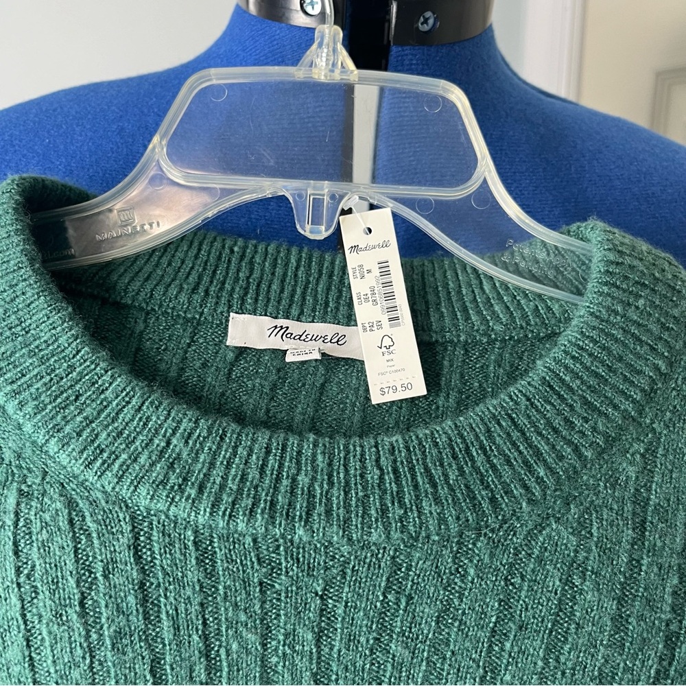 Madewell Womens Medium Green Long Sleeve Crewneck Knit Pullover Sweater f - Picture 3 of 6